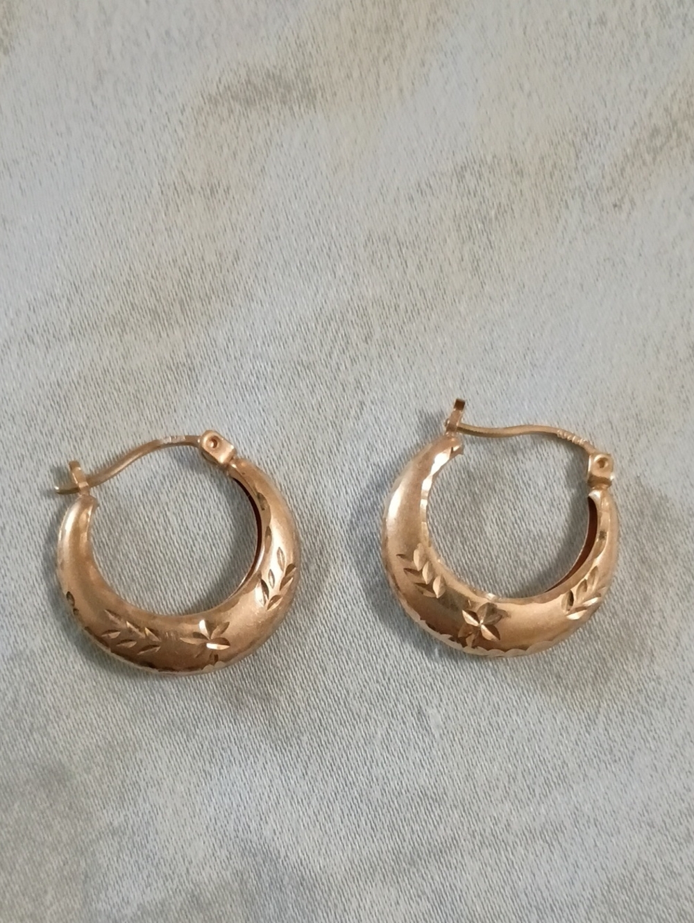 Solid 14k Gold Creole Style Engraved Earrings
